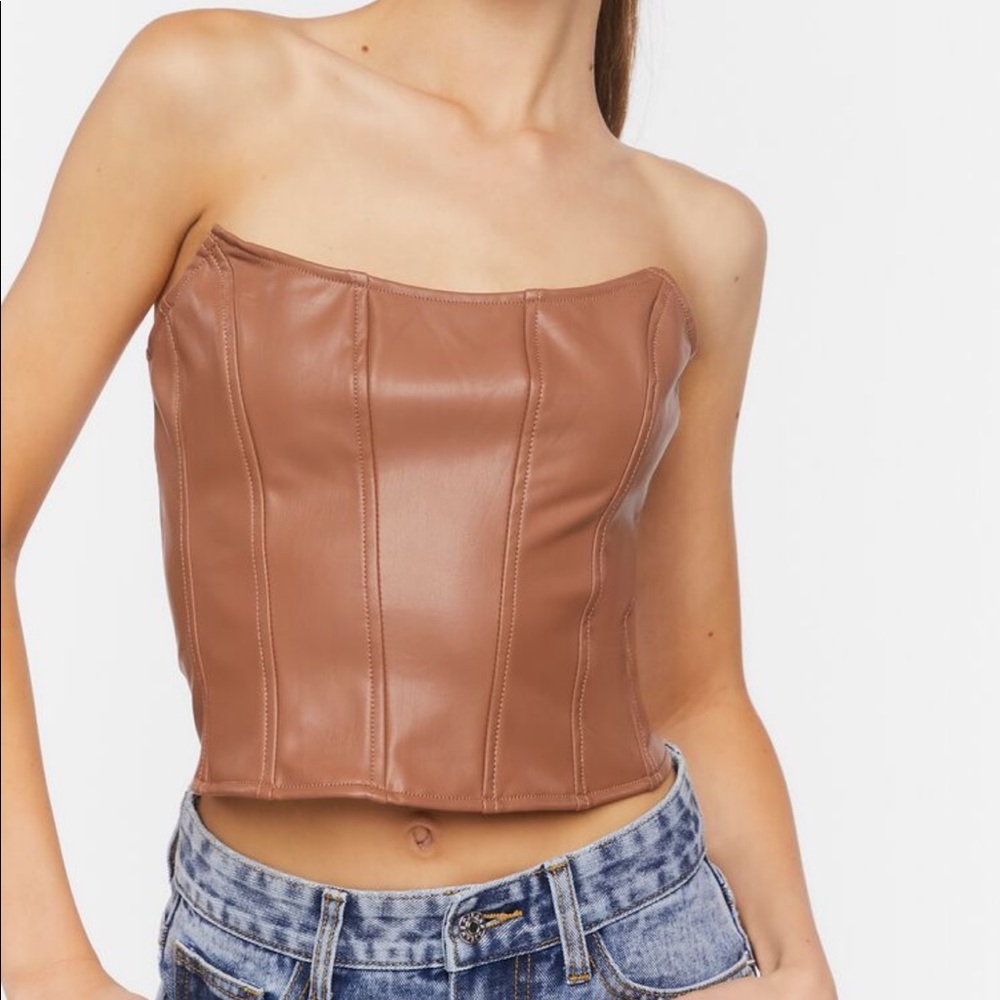 NWT❗️Brown Faux Leather Strapless Bustier